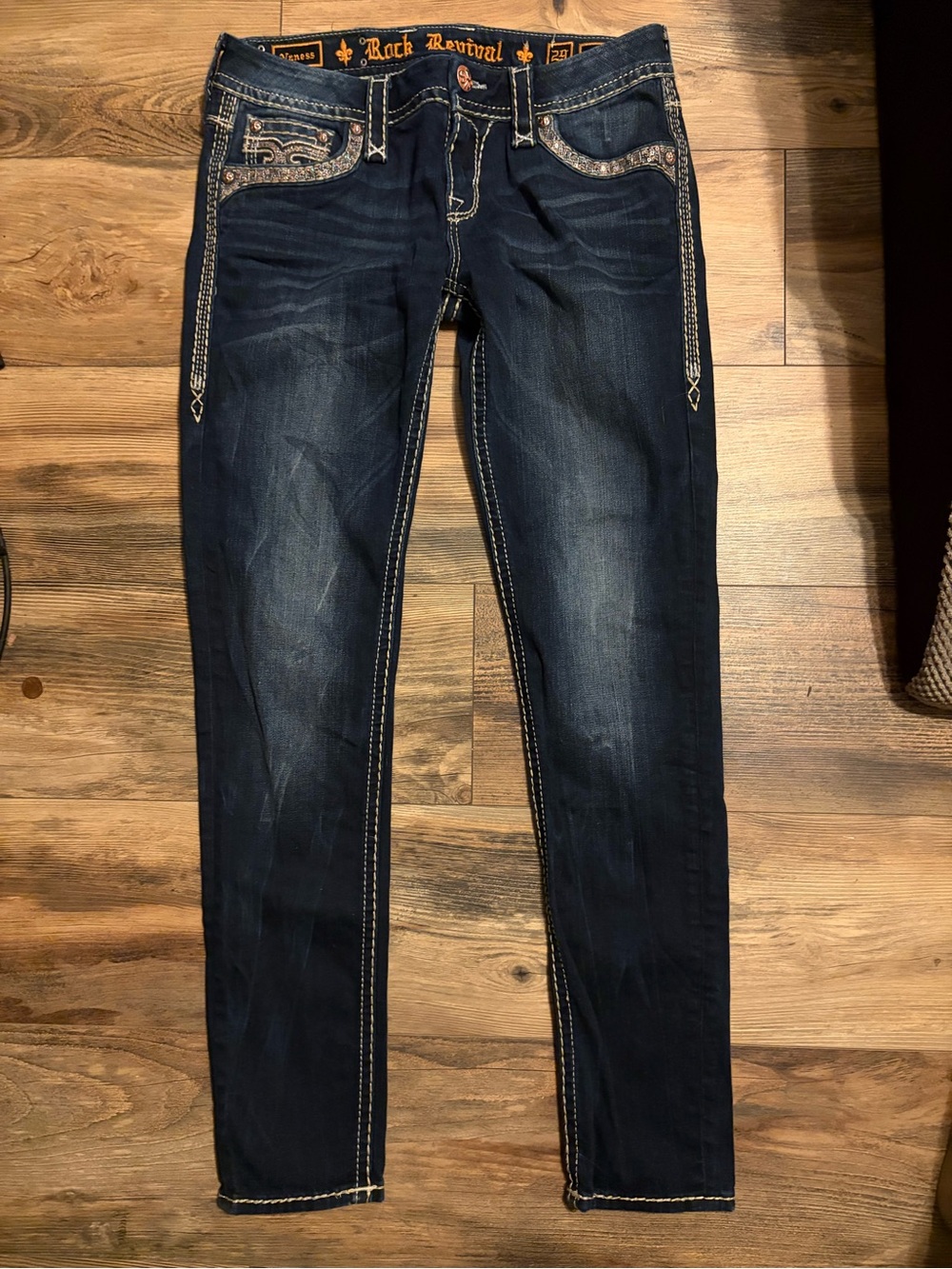 Rock Revival Women's Dark Indigo Skinny Jeans with Contrast Stitching Size 29